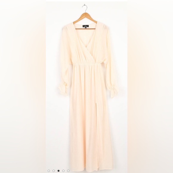 Heart's Whim Cream Surplice Long Sleeve Maxi Dress - Picture 6 of 8